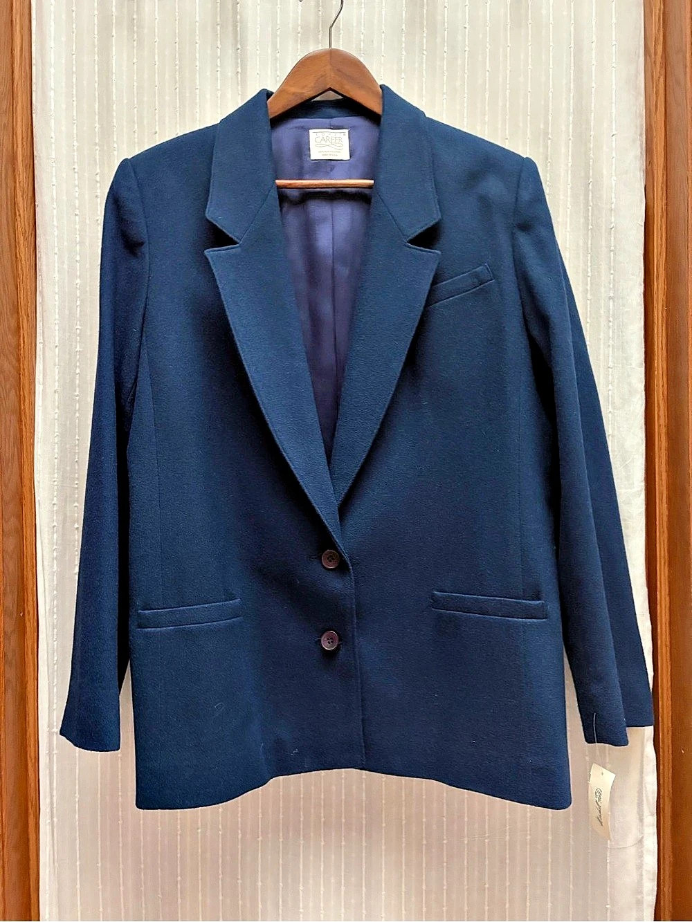 NWT Vintage Koret Career Wool Blazer Jacket Womens Size 16 Navy Blue USA Made